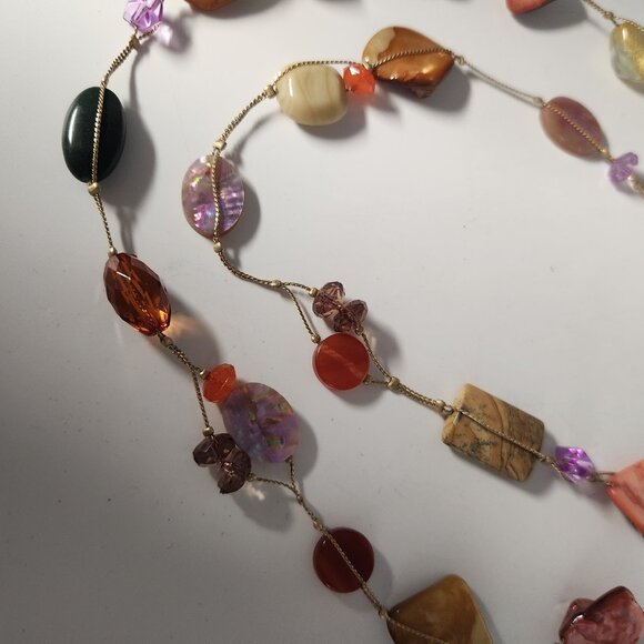 Lia Sophia Maggie Long Necklace Natural Stones on Gold Tone Chain Colorful *NIB* - Picture 7 of 9